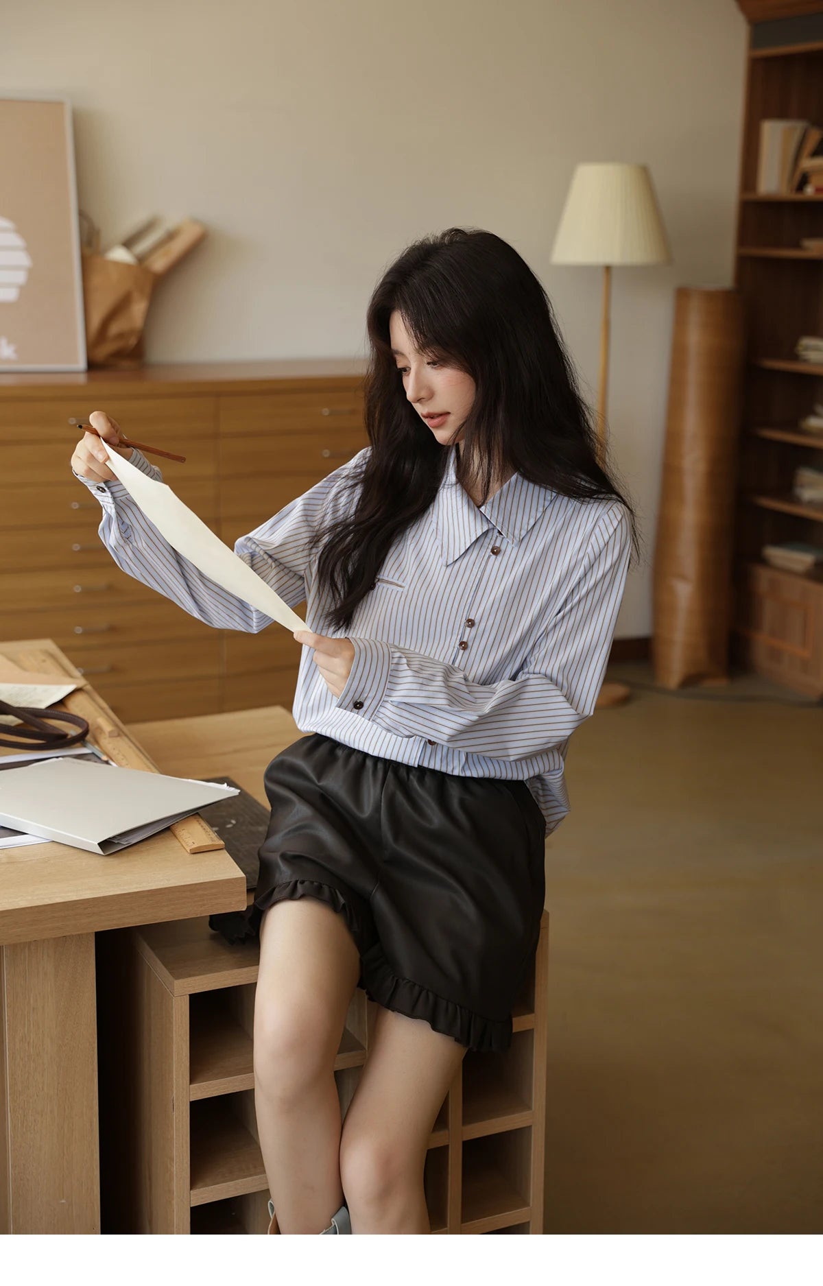 MISHOW Striped Asymmetric Shirt Vintage Loose Long Sleeve MXE42C2375
