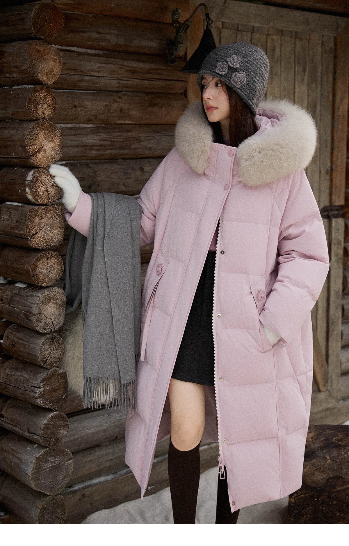 Mishow Hooded 90% White Duck Down Long Coat MXE51Y0079
