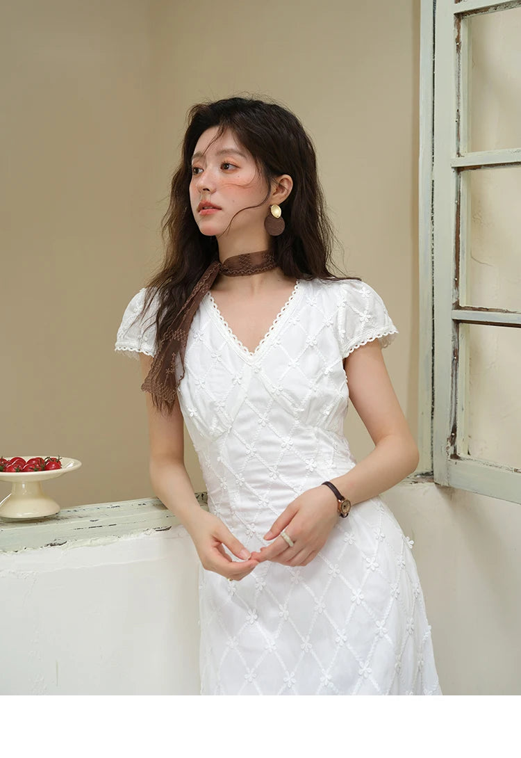 Mishow V-Neck Lace Spliced Embroidery Dress MXE38L2378