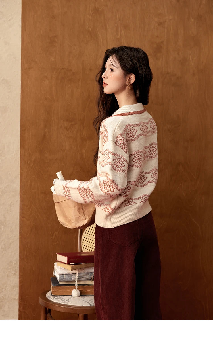 Mishow Christmas Fair Isle Turn Down Collar Pullover MXD59Z1042