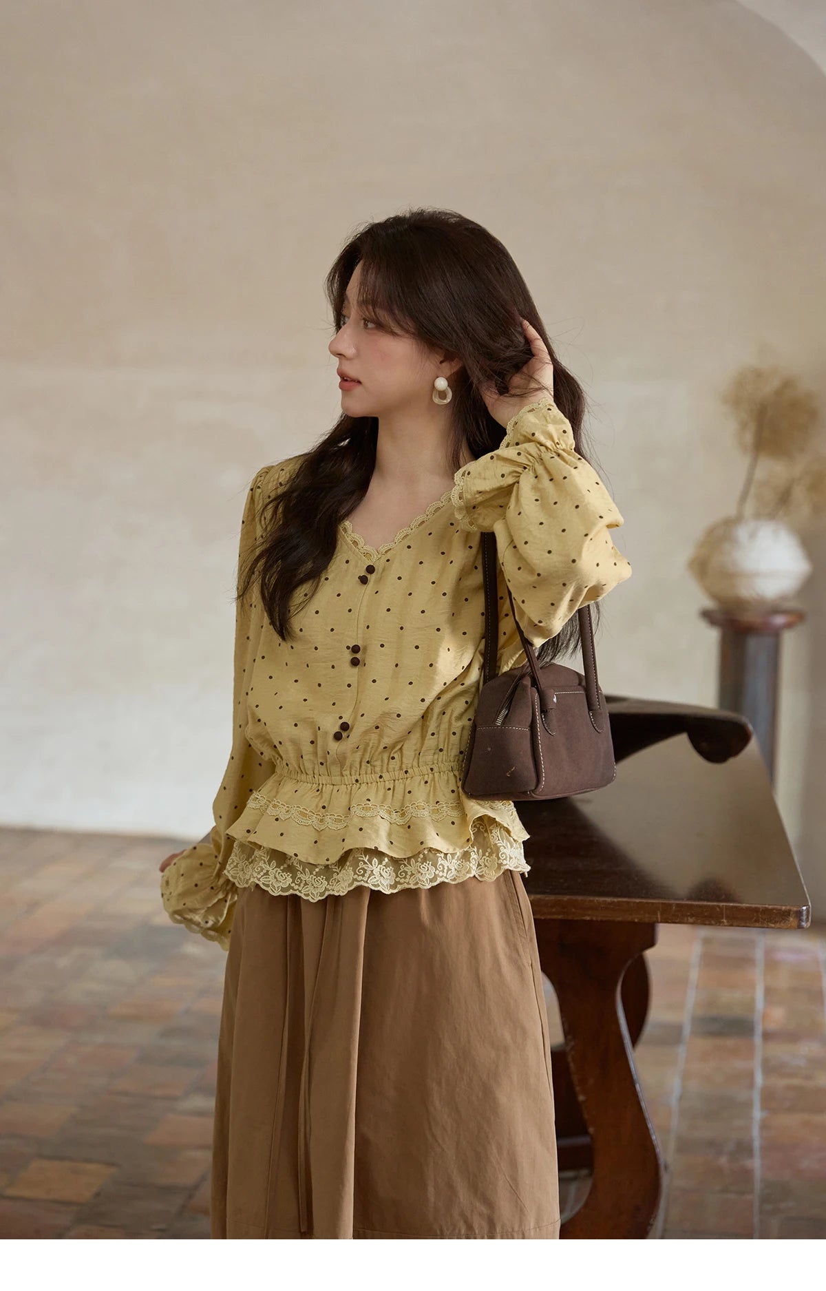 MISHOW Brown Cotton Bud Skirt Elastic Drawstring High Waist Pocket MXE41B2367