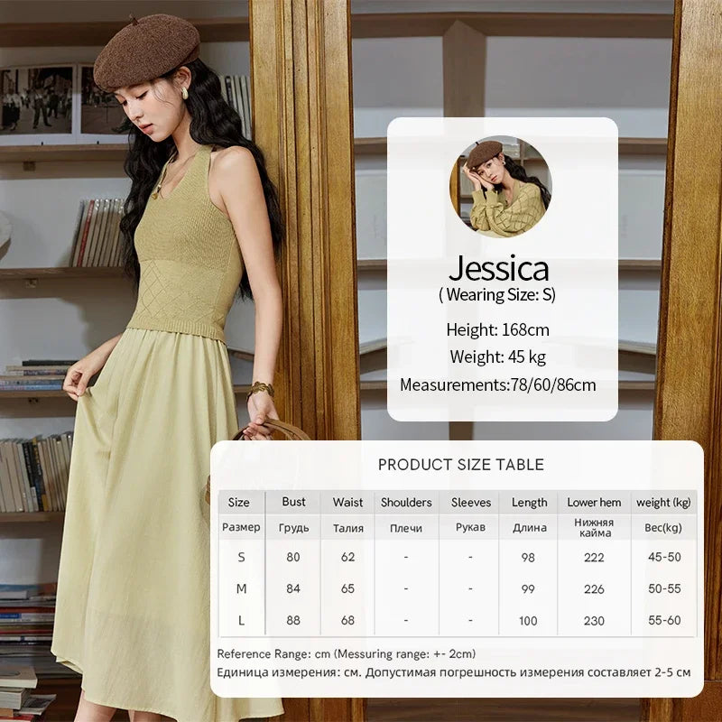 Mishow Hanging Neck Dress & Hollow Knit Cardigan Set MPD42L2040