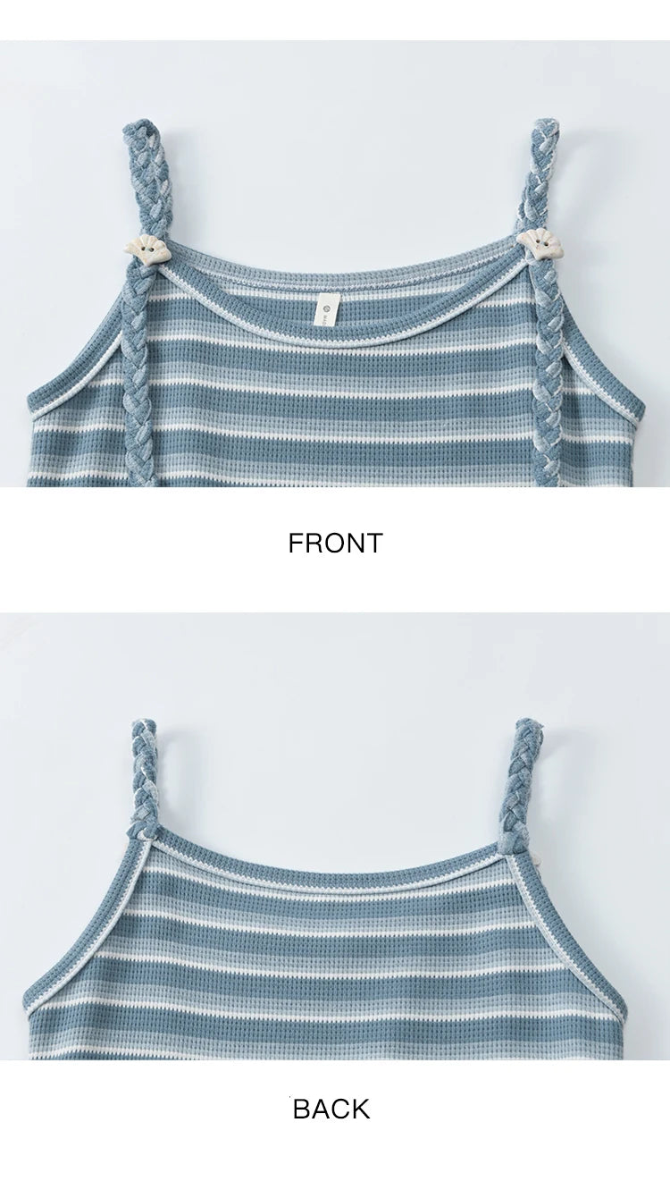 Mishow Blue Striped Camisole Dress & Lyocell Shirt Set MXE34L2285