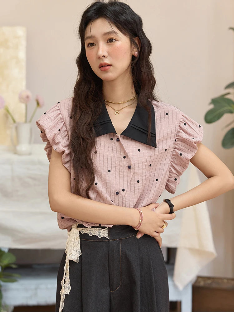MISHOW Polka Dot Blouse Butterfly Sleeve MXE31C0776