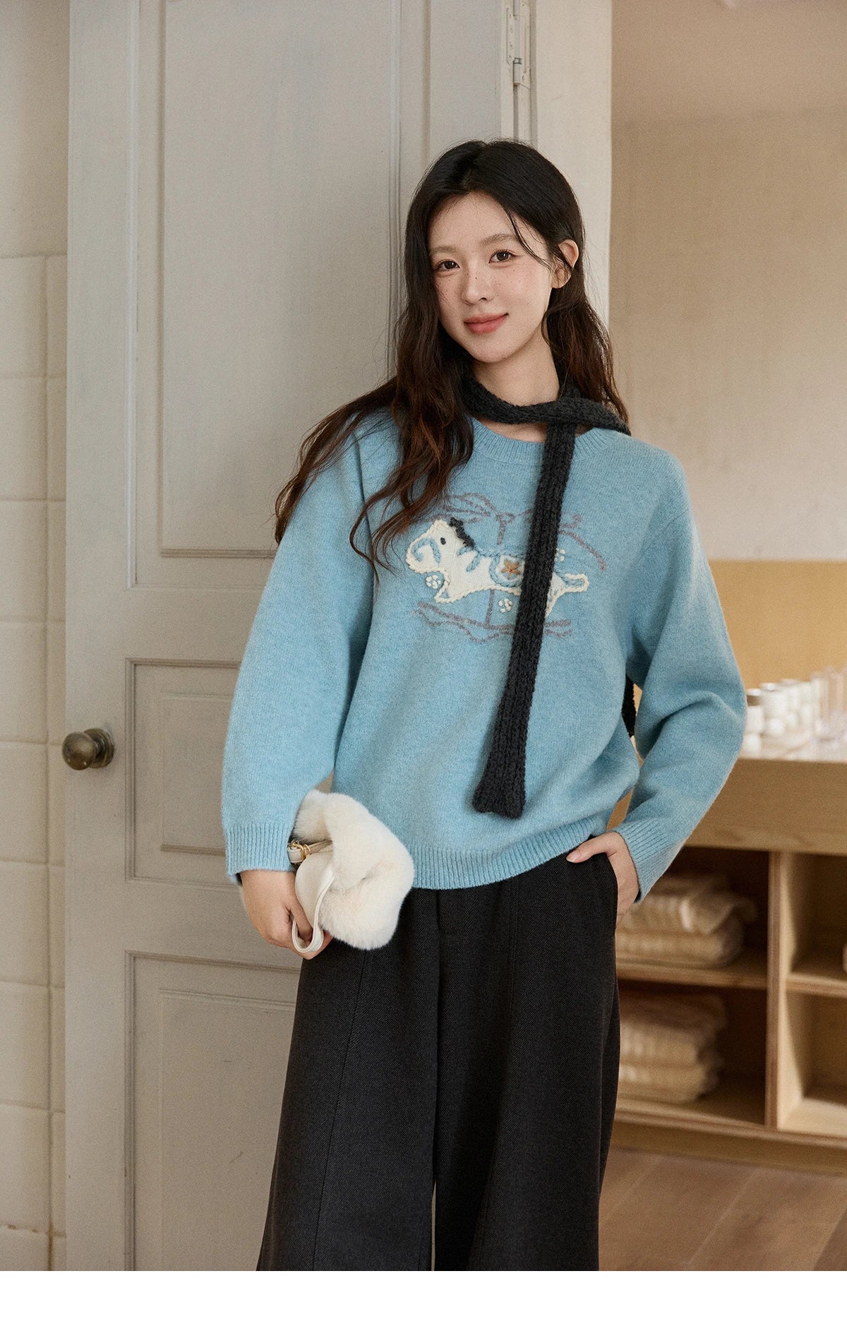 Mishow Handmade Embroidered Pony Jacquard Pullover MXE92Z2848