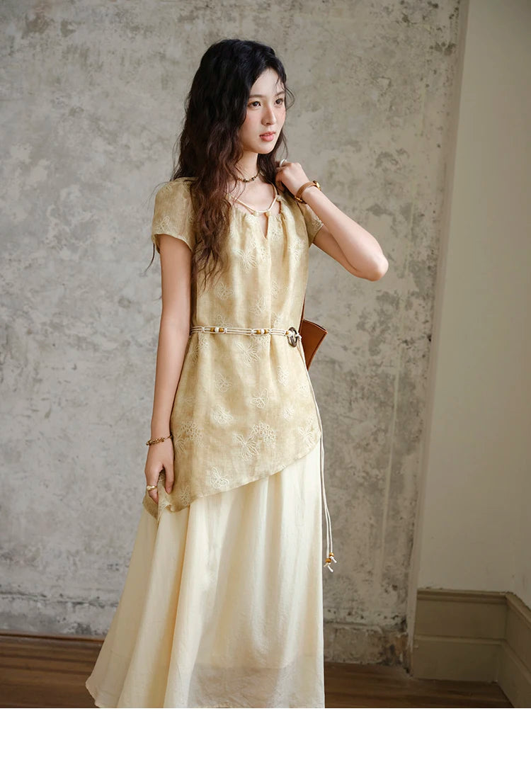 Mishow Butterfly Embroidery Splicing Belt Dress MXE36L2250