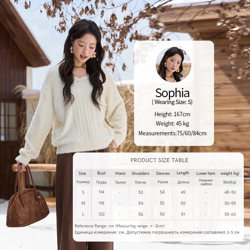 Mishow Apricot Soft V-Neck Cable Knit Pullover MXE51Z2594