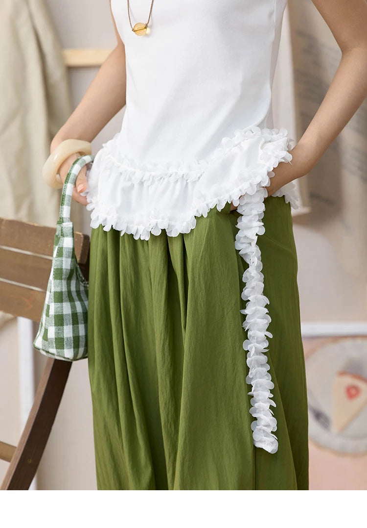 Mishow White Ruffled Tee with Red Lanyard Necklace MXE34T0557