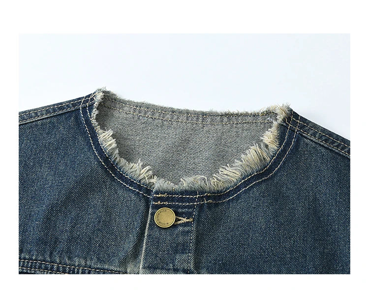 Mishow Raw Edge Round Neck Denim Vest MXE12W0710
