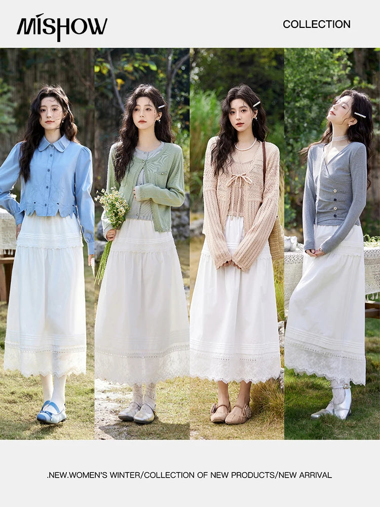 MISHOW French Hollow Lace Skirt 100% Cotton A-Line MXE12B0643