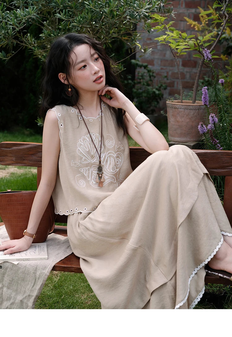 Mishow Hollow Embroidery Top & Lace Skirt Set MXE35T0594