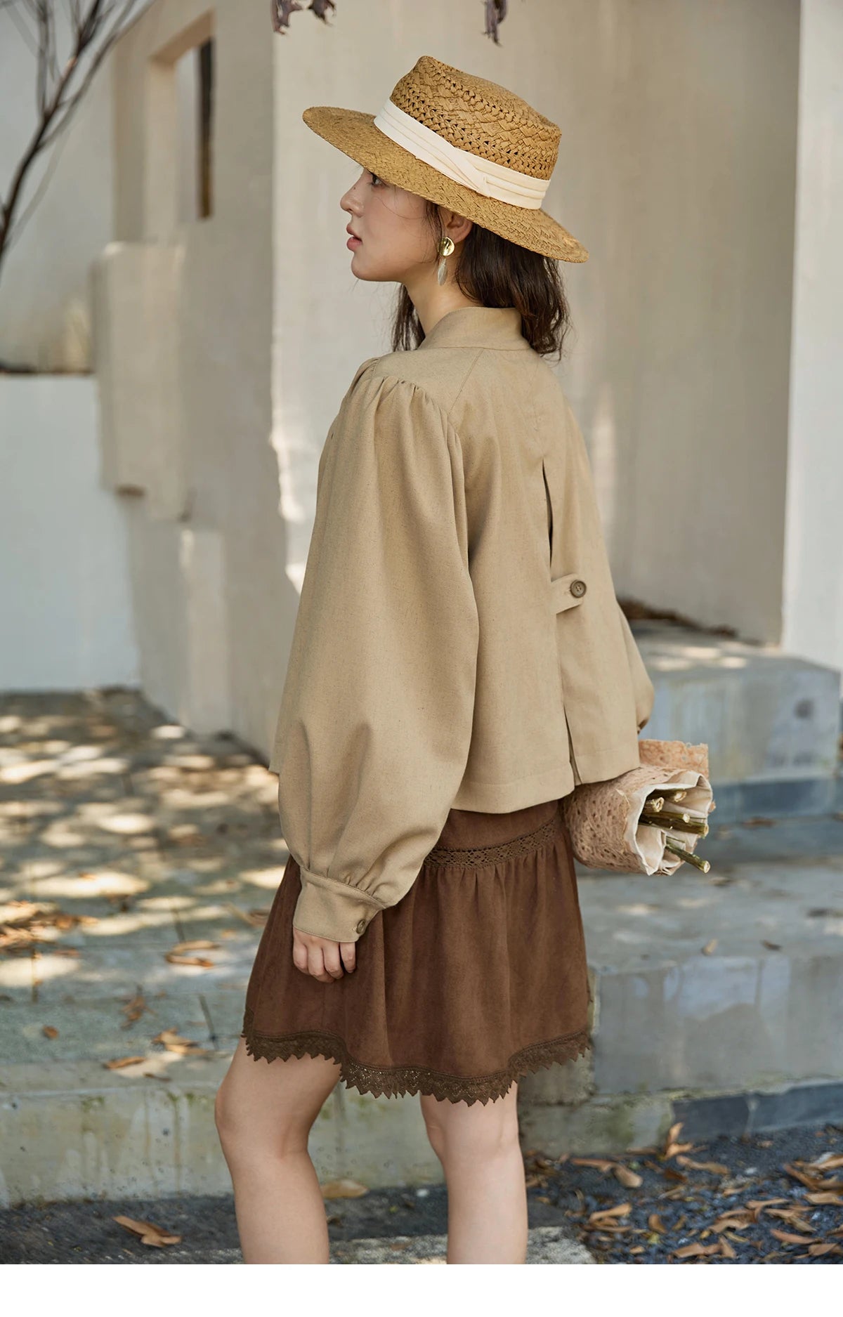 Mishow British Light Brown Stand Collar Trench MXE43W0802