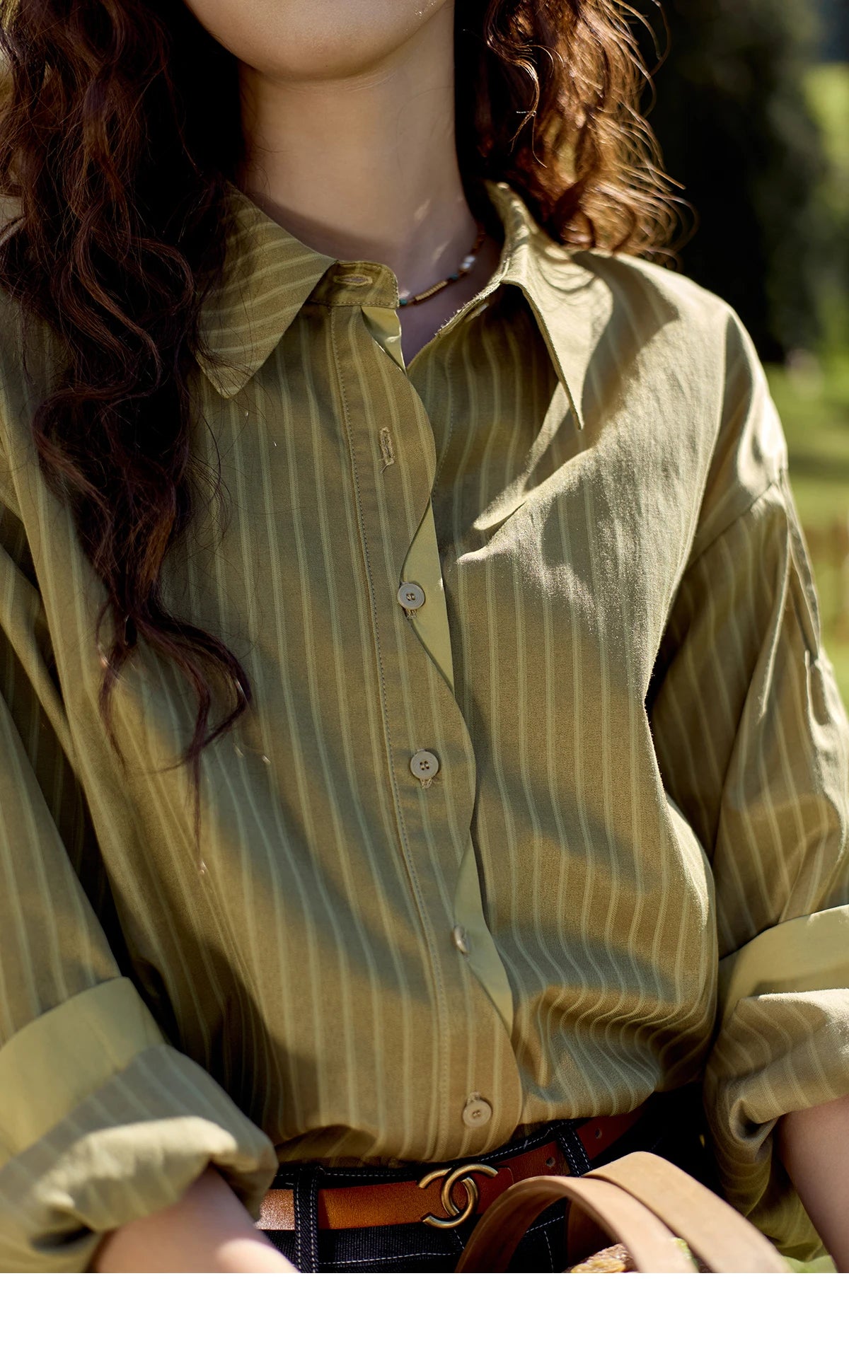 MISHOW Women's Striped Casual Shirt Retro Lapel Contrasting Cuffs MXD42C0301