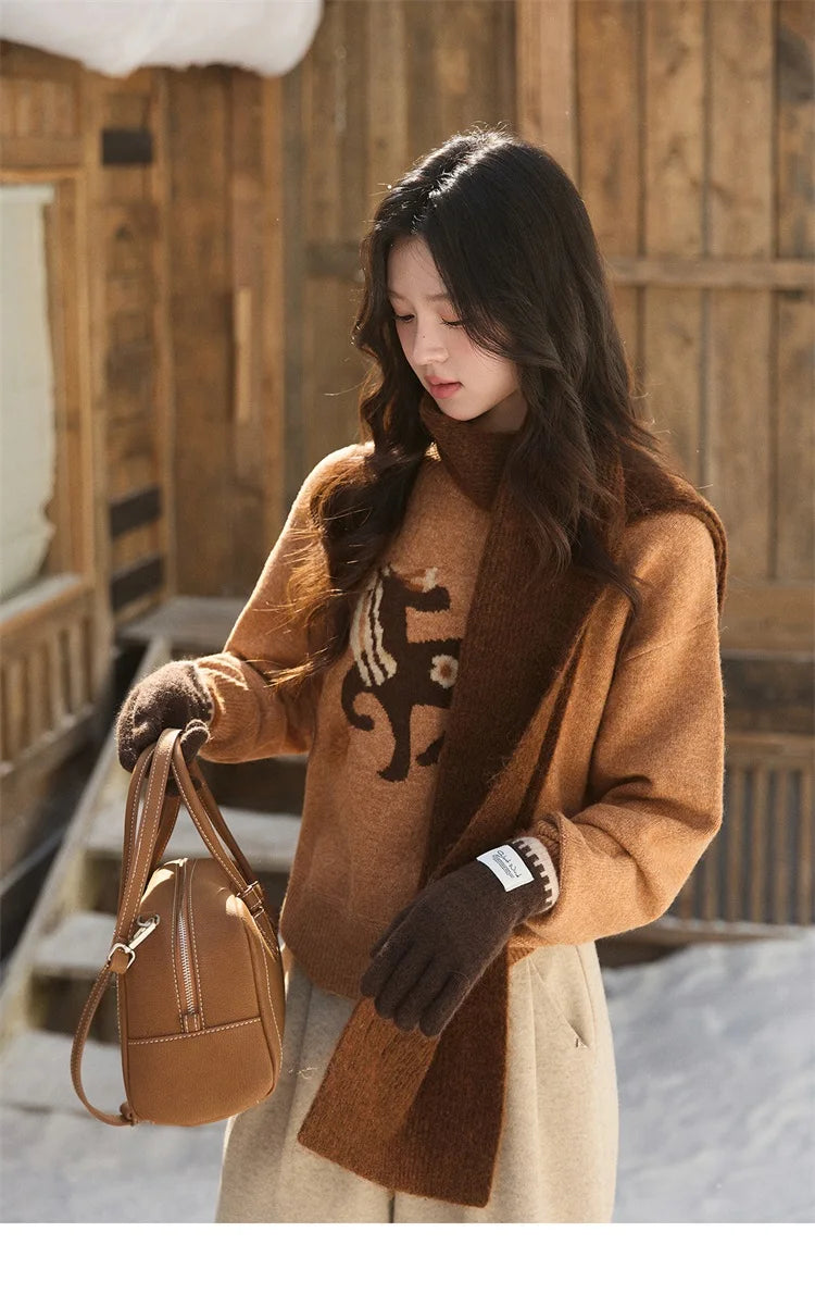 Mishow Horse Pattern Faux Mink Fur Cuff Sweater MXE94Z2863