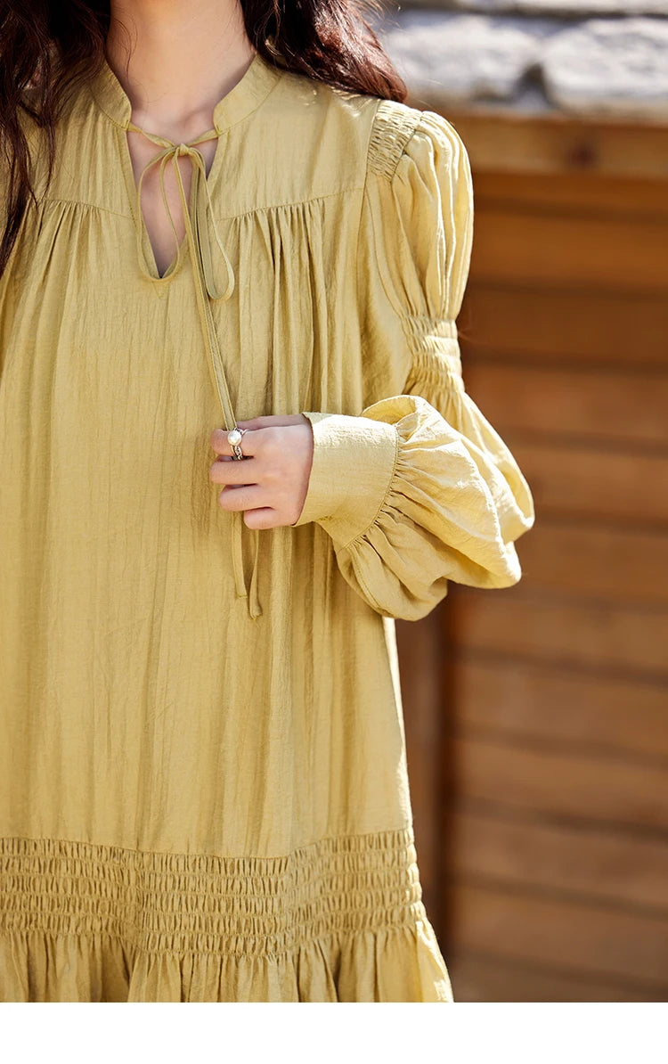Mishow Folded Lace-Up V-Neck Doll Dress MXE11L2113