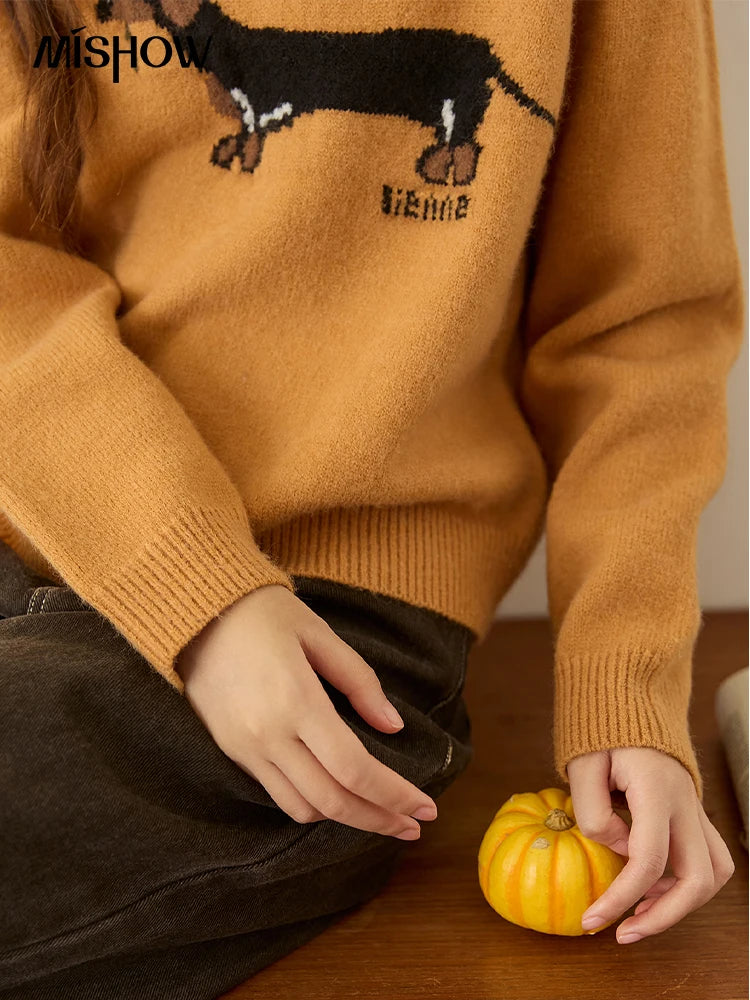 Mishow Orange Sausage Dog Jacquard Pullover MXE48Z2578