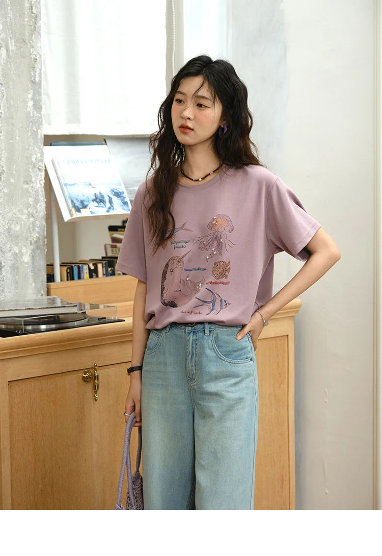 Mishow Cartoon Print Loose Cotton Tee MXE36T0575