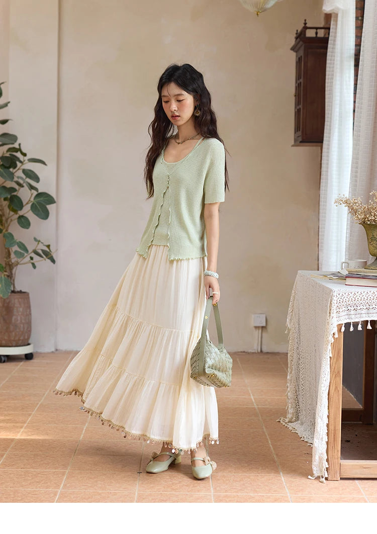 Mishow Mint Green Fake Two-Piece Short Sleeve Cardigan MXE36Z1286