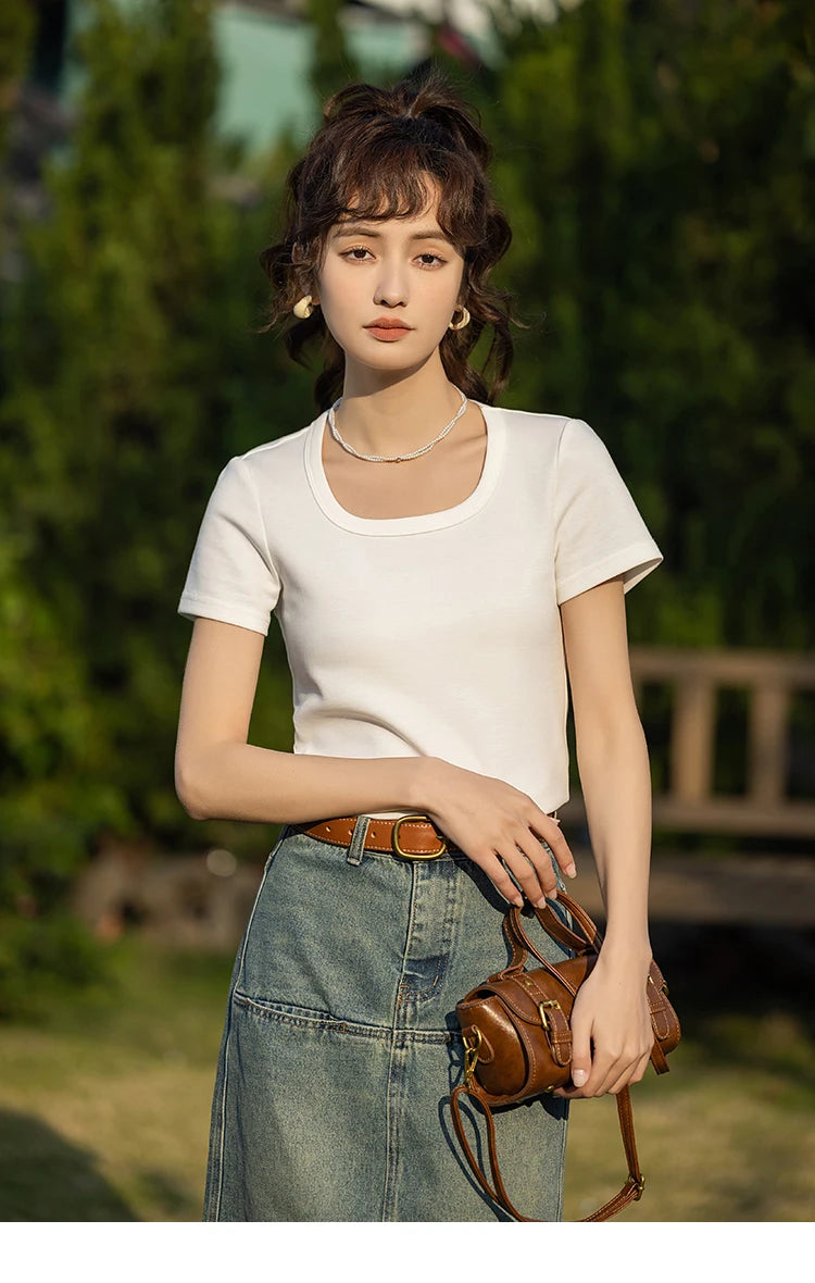 Mishow Solid Square Neck Cotton Tee MXC12T0641