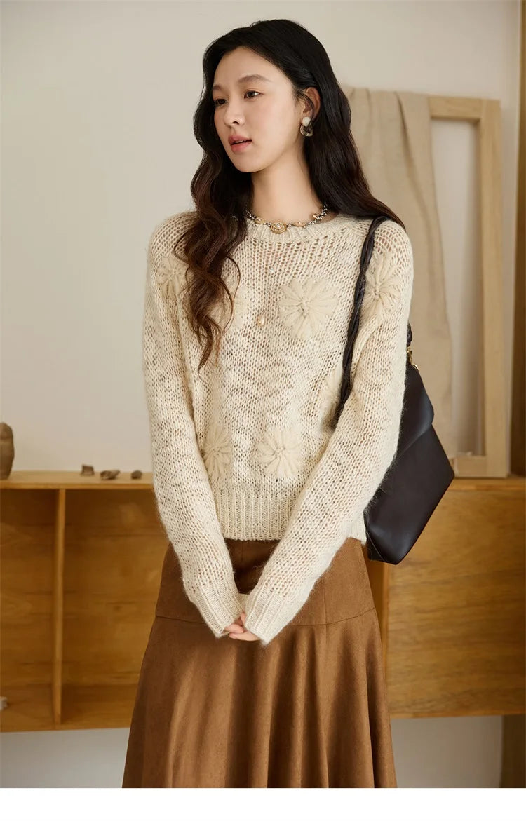 Mishow Apricot Hook Flower Wool Blend Lazy Sweater MXE47Z2577