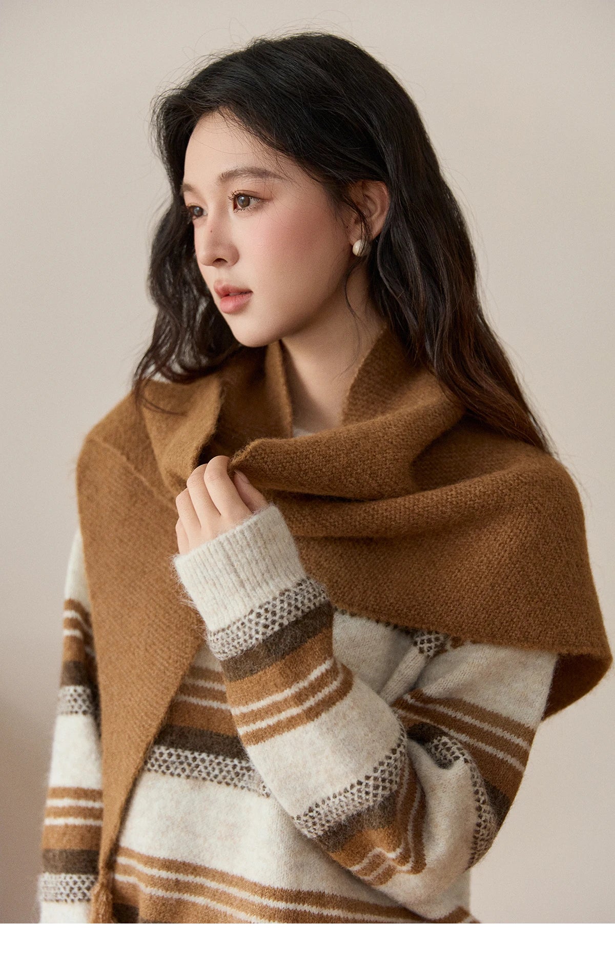 Mishow Wool Blend Retro Striped Sweater with Scarf MXE94Z2987