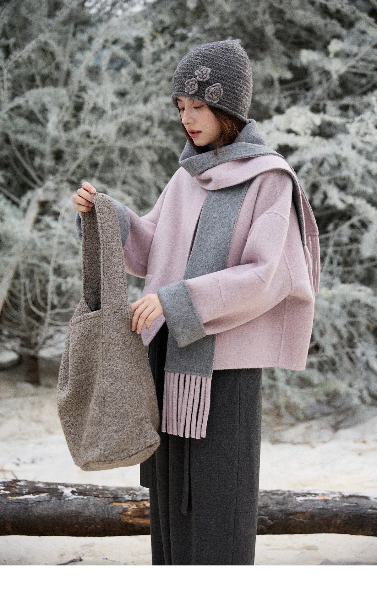 Mishow Tweed Wool Double-Faced Short Coat with Scarf MXE86W0977