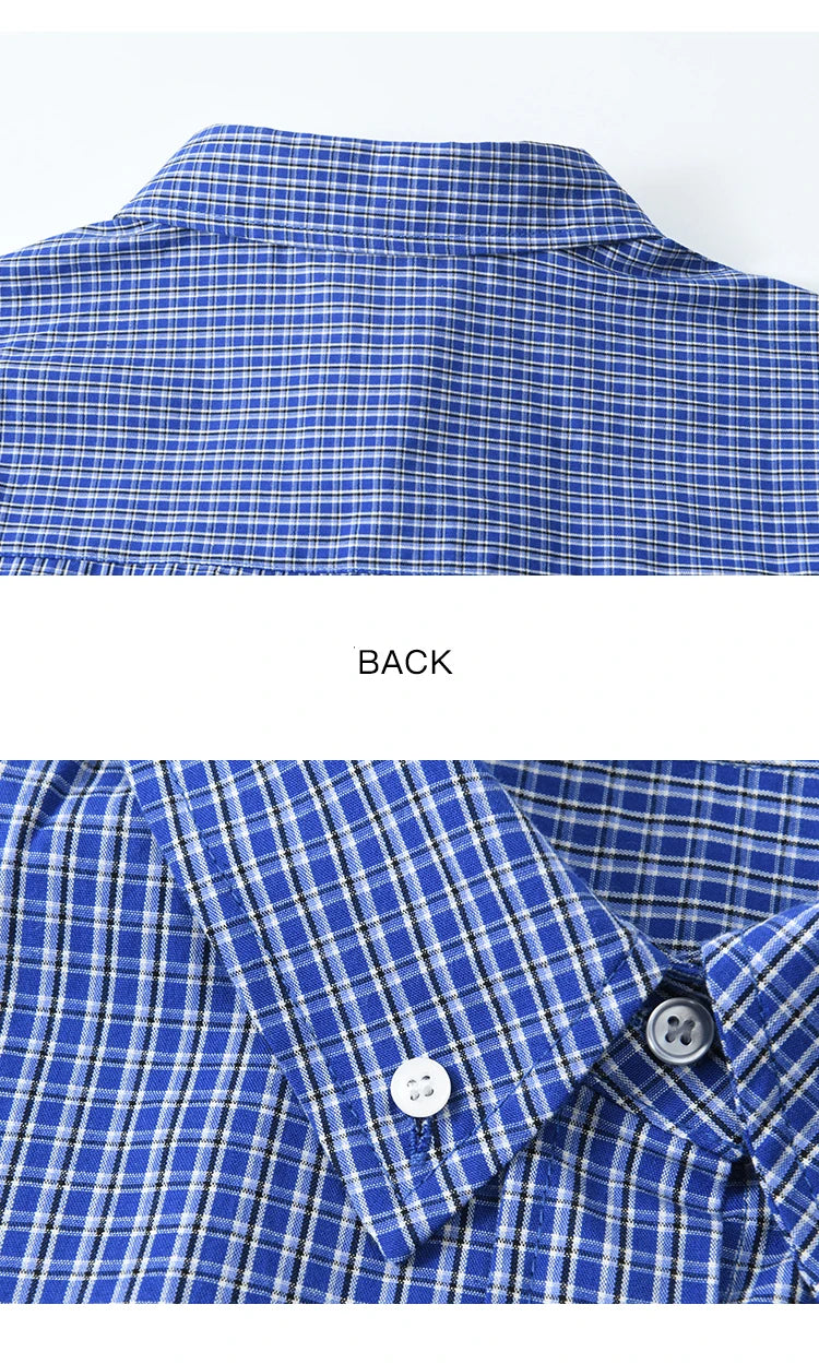 MISHOW Retro Blue Checkered Shirt Lapel Cotton Loose MXE11C0398