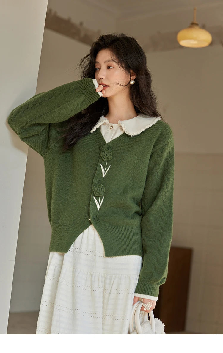 Mishow Three-Dimensional Flowers V-Neck Cardigan MXD36Z0894