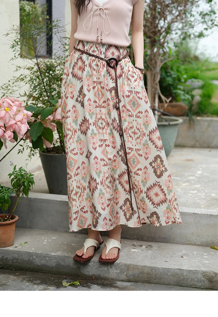 MISHOW Geometric Print Half Skirt Prairie Chic Pocket Vacation A-Line MXE37B0760