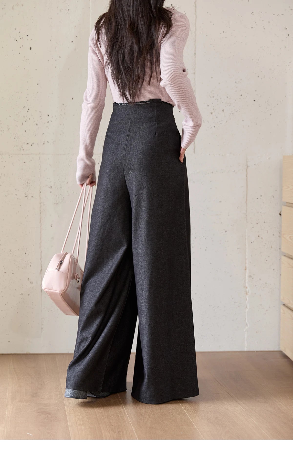 MISHOW Gray Wide-Leg Pants Lace-Up High Waist Slim MXE51K1106