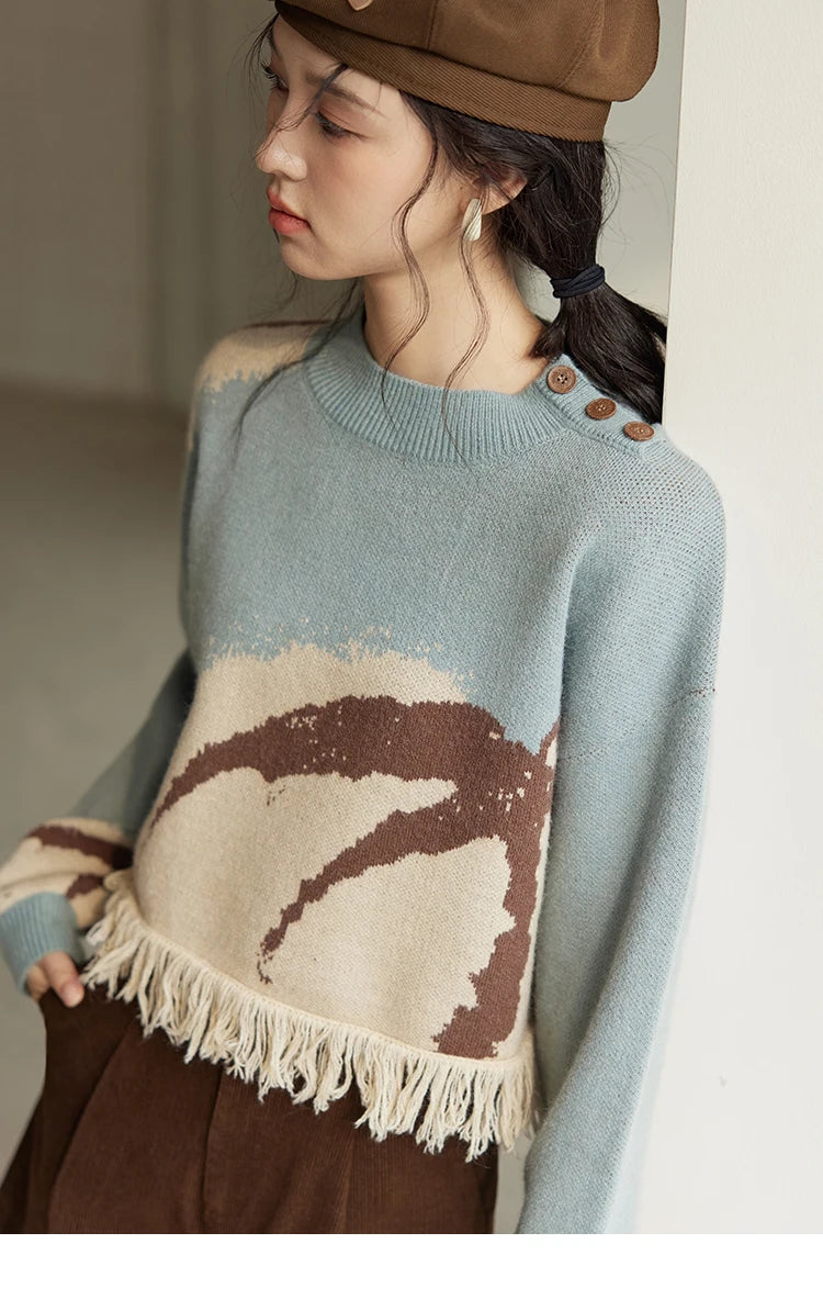 Mishow Tassel Half High Neck Lantern Sleeve Pullover MXD43Z0680