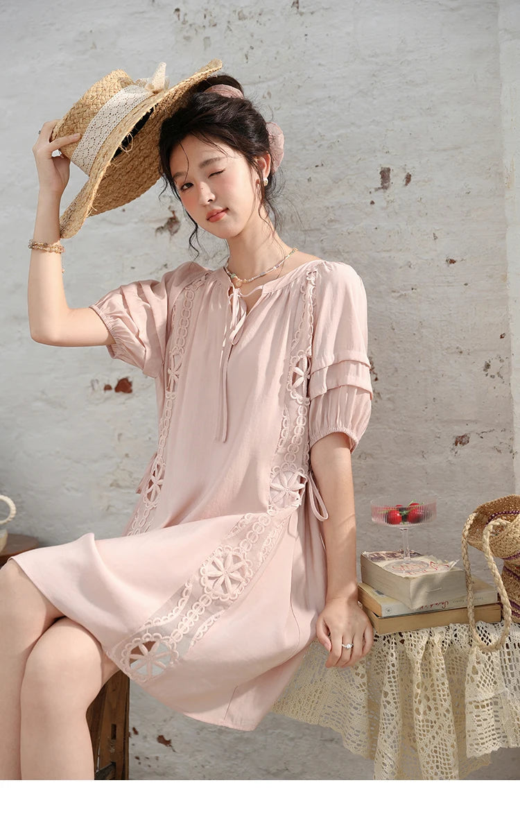 Mishow French Hollow Embroidered Lace-Up Dress MXD30L1950