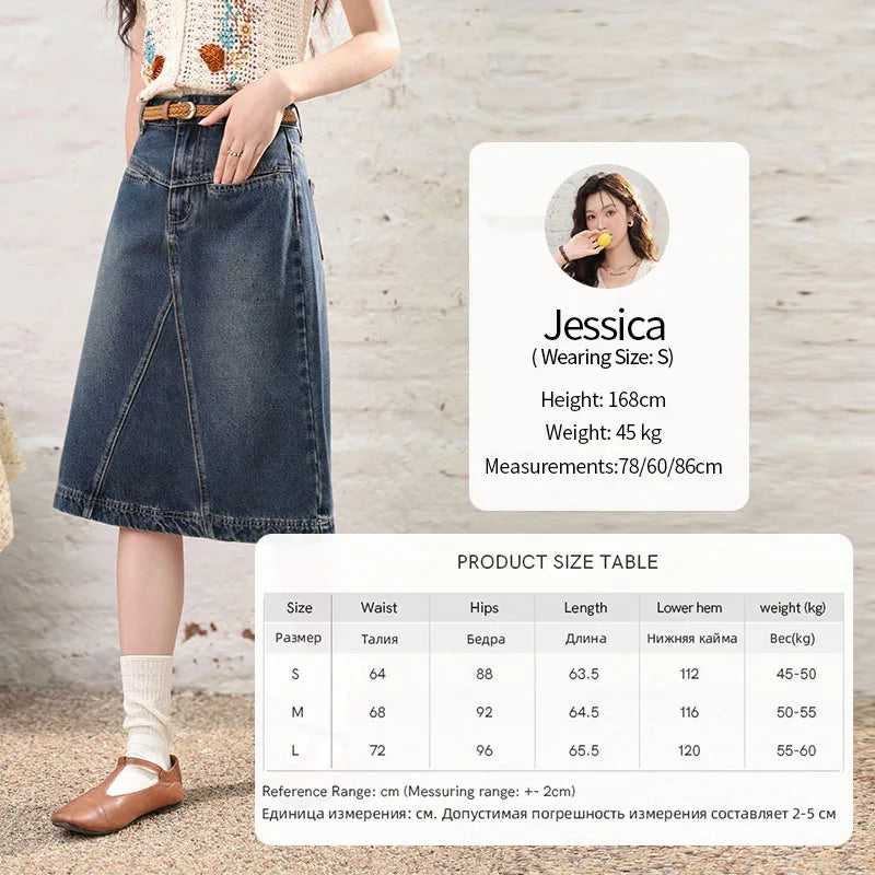 MISHOW Denim Fishtail Skirt Love Embroidered Pockets A-Line MXD28B0414