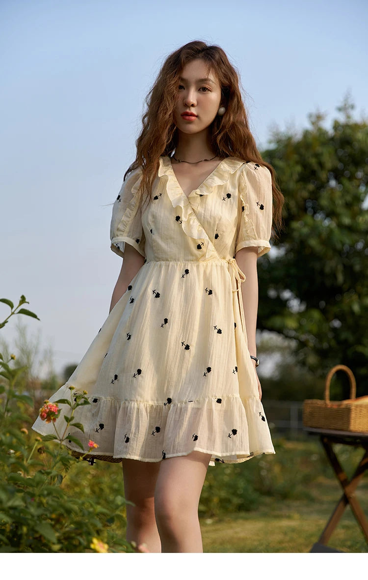 Mishow French Floral High Waist Puff Sleeve Dress MXC21L1282