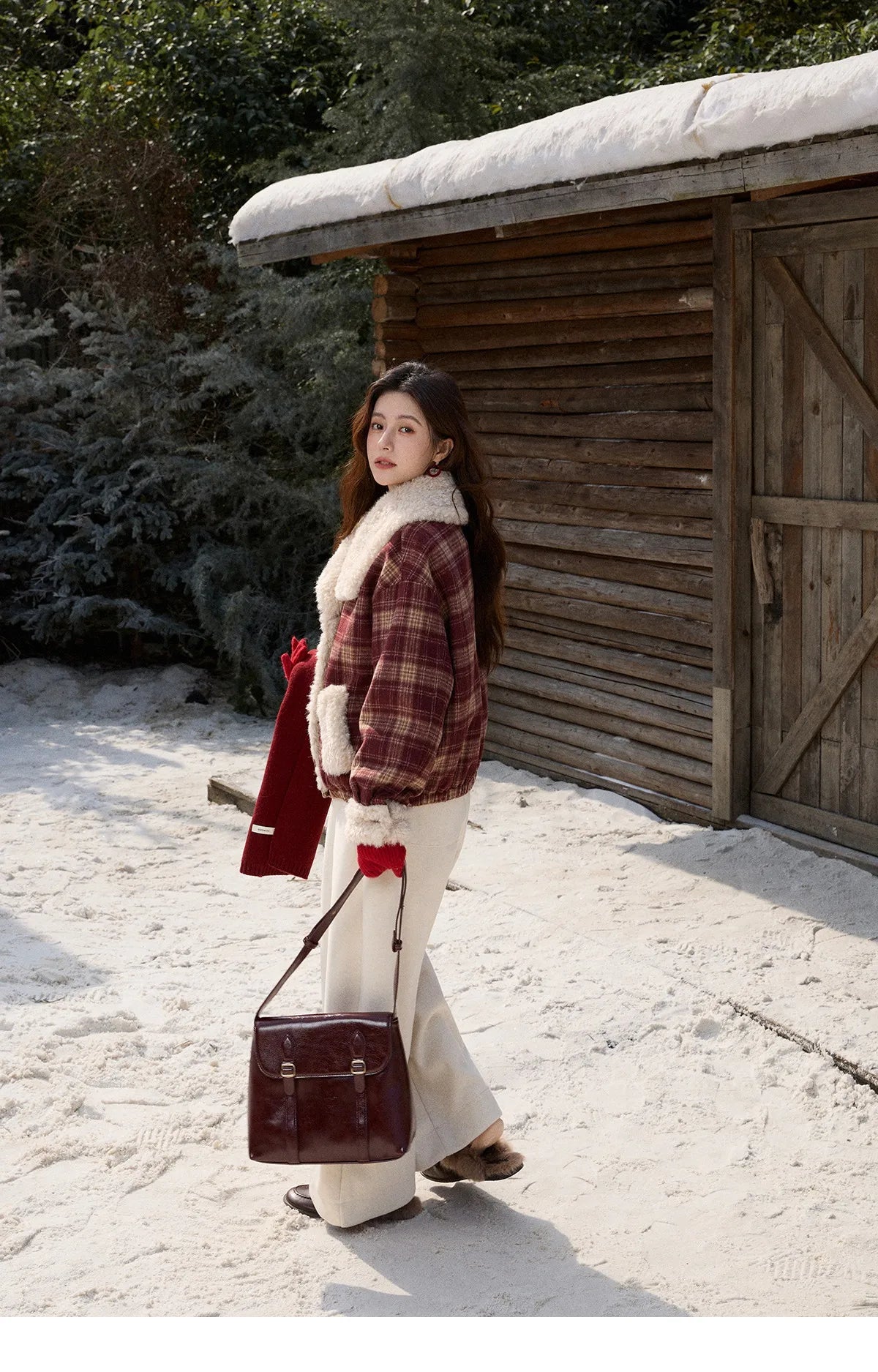 Mishow Retro Plaid Large Lapel Padded Jacket MXE87W1004