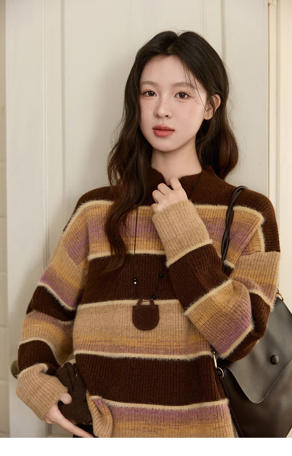 Mishow French Striped Gradient Faux Mink Sweater MXE94Z2891