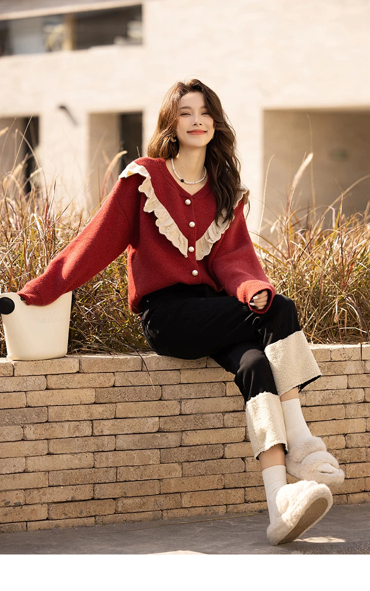 Mishow Korean Ruffle V-Neck Cardigan MXB46Z1111