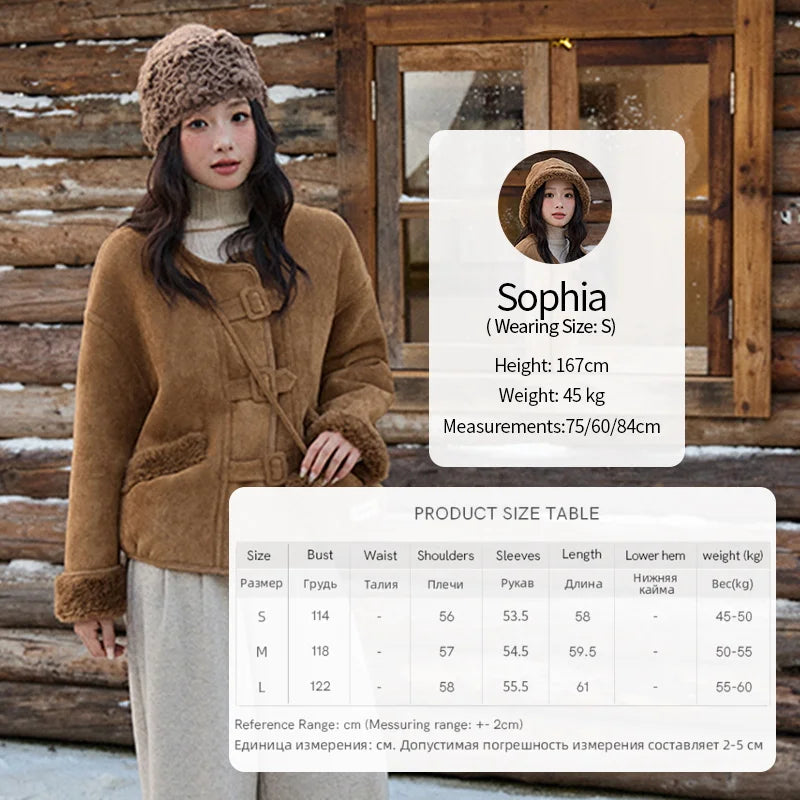 MISHOW Brown Round Neck Coat Button Pockets Loose Windproof MXE90W0994