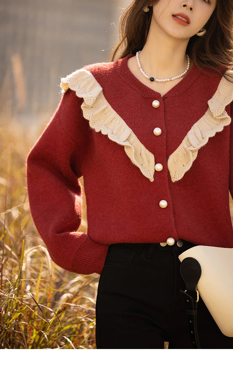 Mishow Korean Ruffle V-Neck Cardigan MXB46Z1111