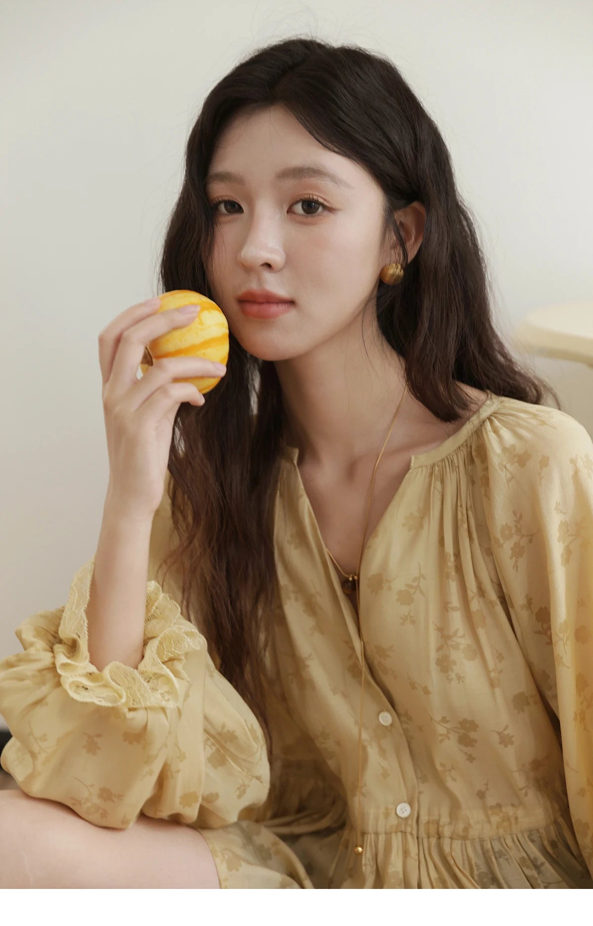 MISHOW Yellow Print Shirt Lantern Sleeve Drawstring Waist MXE45X2499