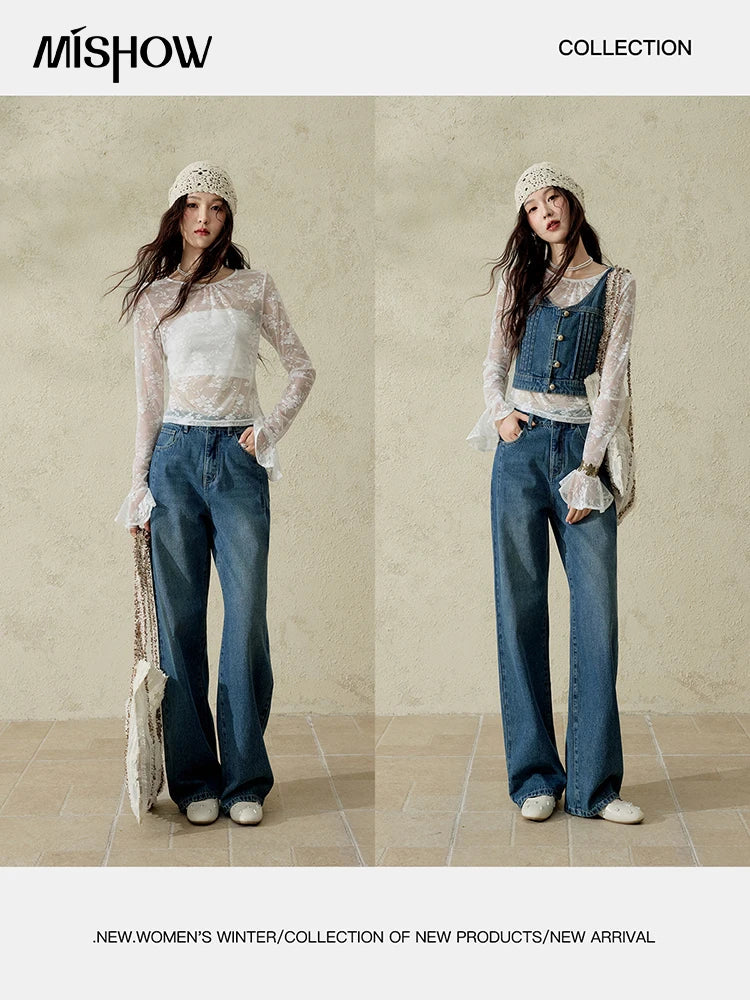 Mishow Washed Loose Straight Leg Jeans MXE16K0874