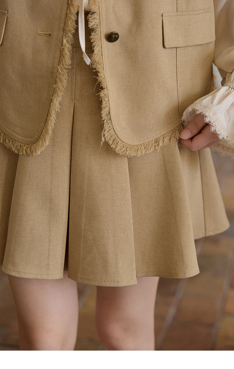 Mishow Khaki Selvedge Vest & Pleated Skirt Set MXE41T0690