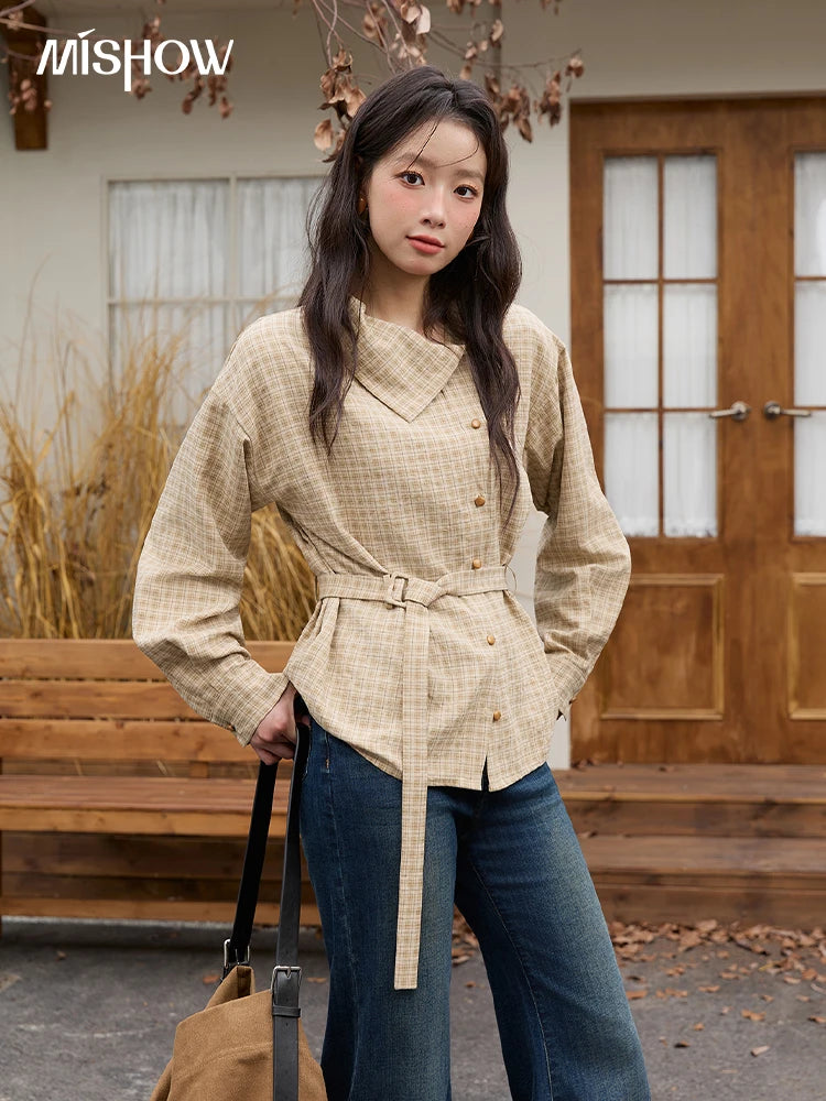 MISHOW Asymmetrical Shirt Belt Design Skew Collar MXE88C2417