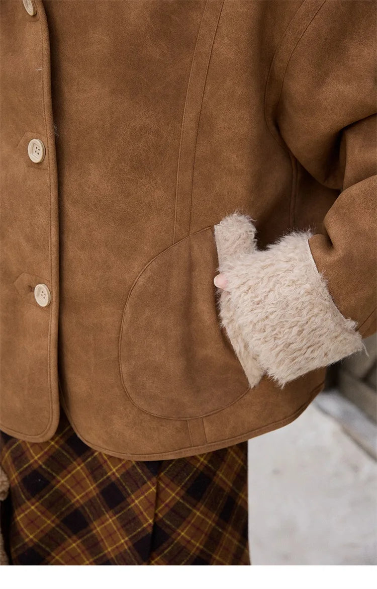 MISHOW Double Sided Lamb Wool Coat Lapel Pockets MXE91W1015