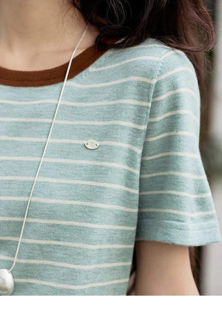 Mishow Striped Contrast Round Neck Tee MXE35Z1270