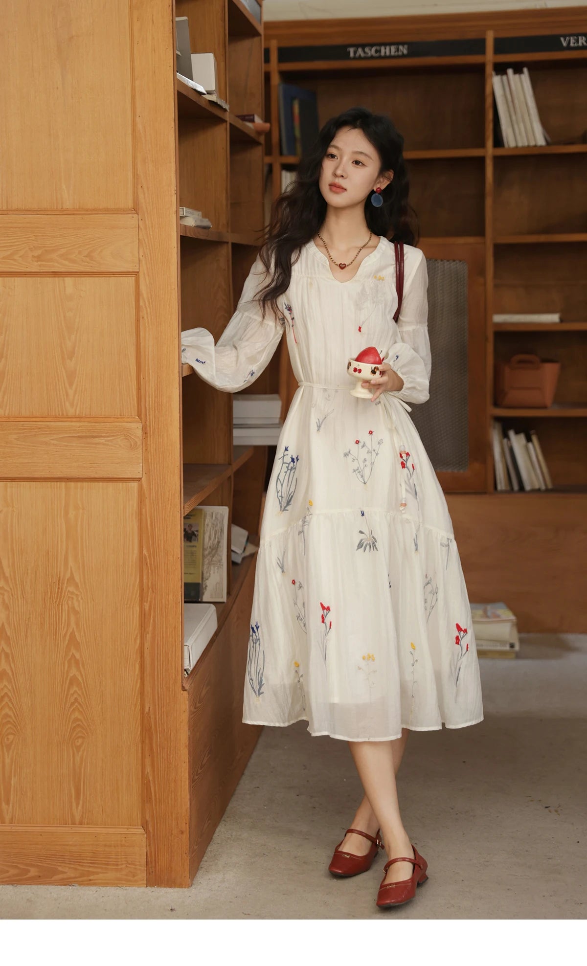 Mishow Beige Curved Collar Lantern Sleeve Tied Dress MXE41L2487