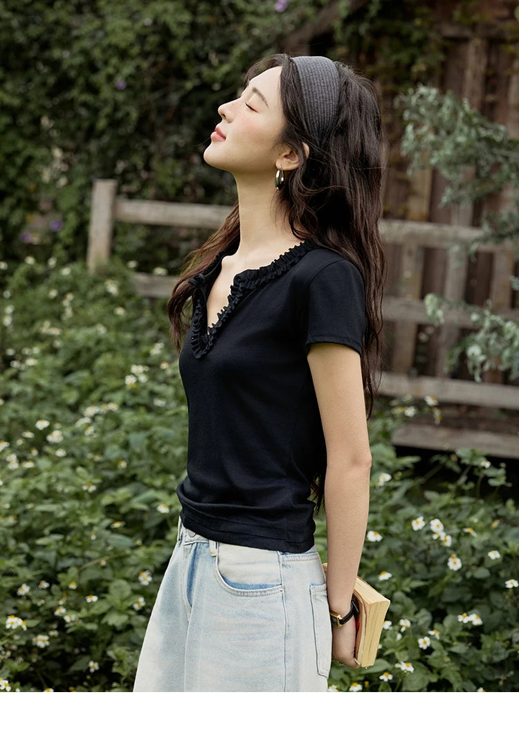 Mishow V-Neck Solid Straight Shoulder Tee MXE35T0562