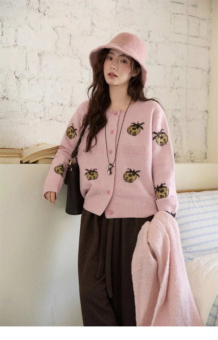 Mishow Funny Pineapple Jacquard Round Neck Cardigan MXE87Z2752