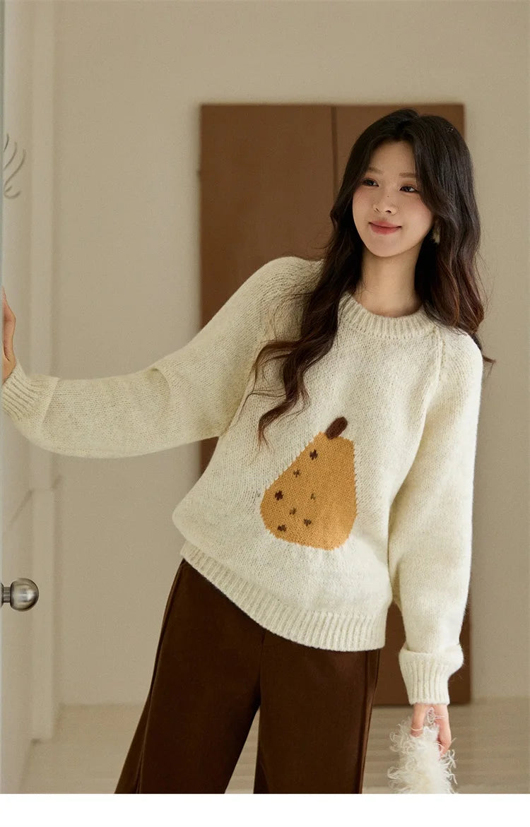 Mishow Pear Pattern Jacquard Crew Neck Pullover MXE94Z2959