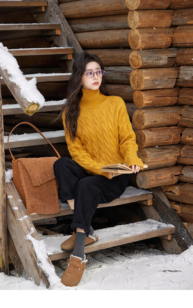 Mishow Turtleneck Texture Solid Warm Pullover MXD57Z1090